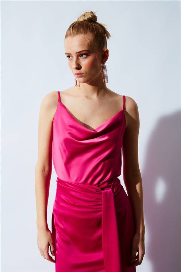 Plunging Neck Satin Cami - Pink