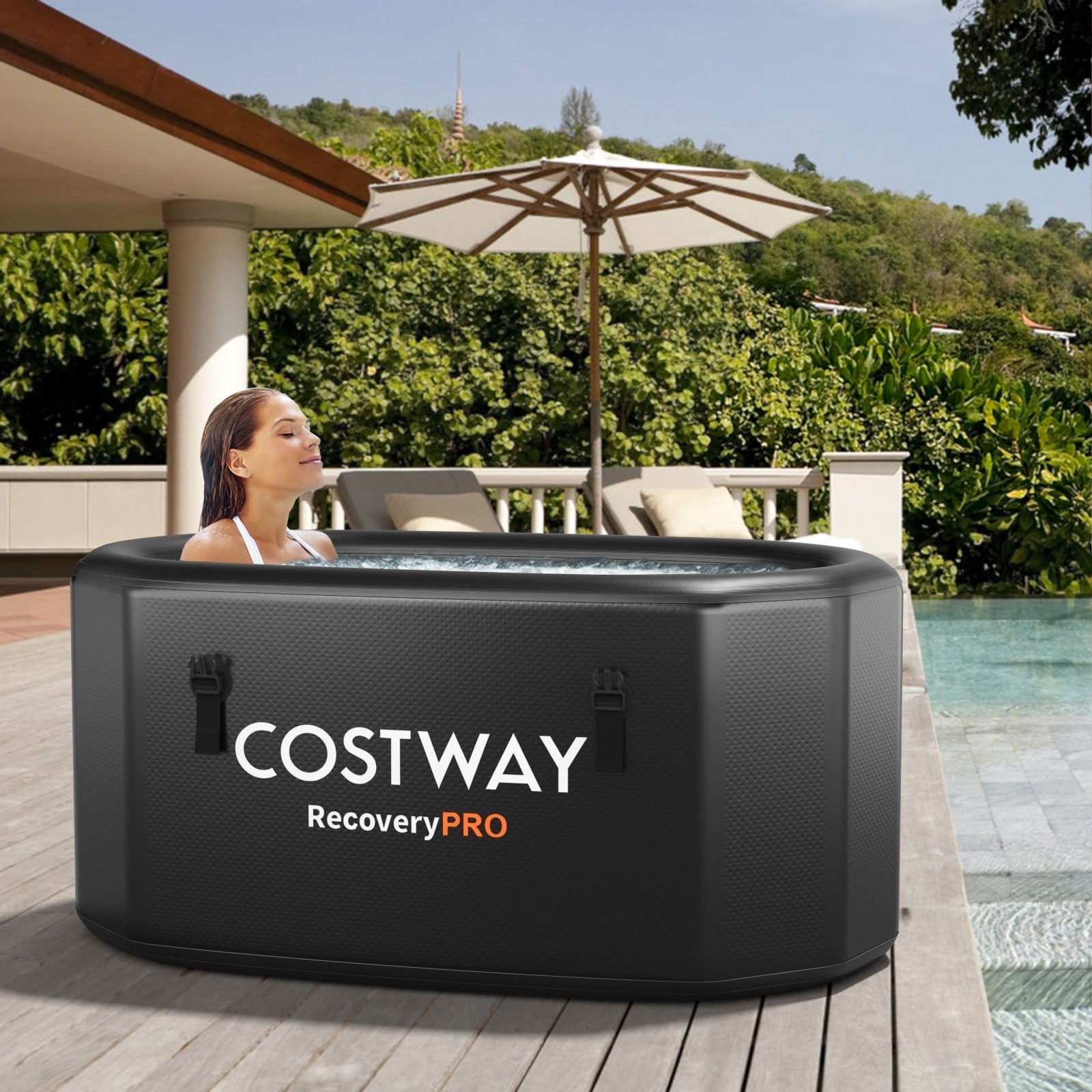 Portable Ice Bath Tub for Home with Lid and Protective Cover-Black