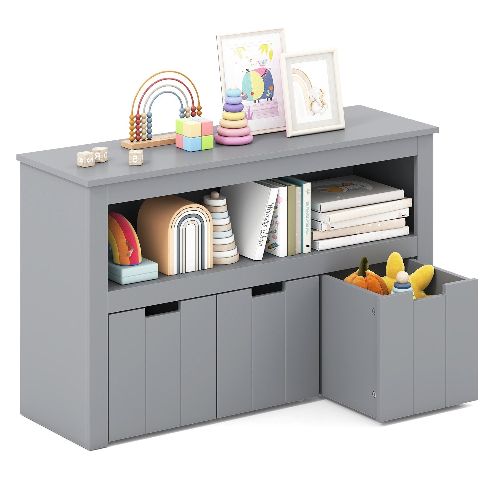 Kid Toy Storage Cabinet 3 Drawer Chest with Wheels Large Storage Cube Shelf-Black