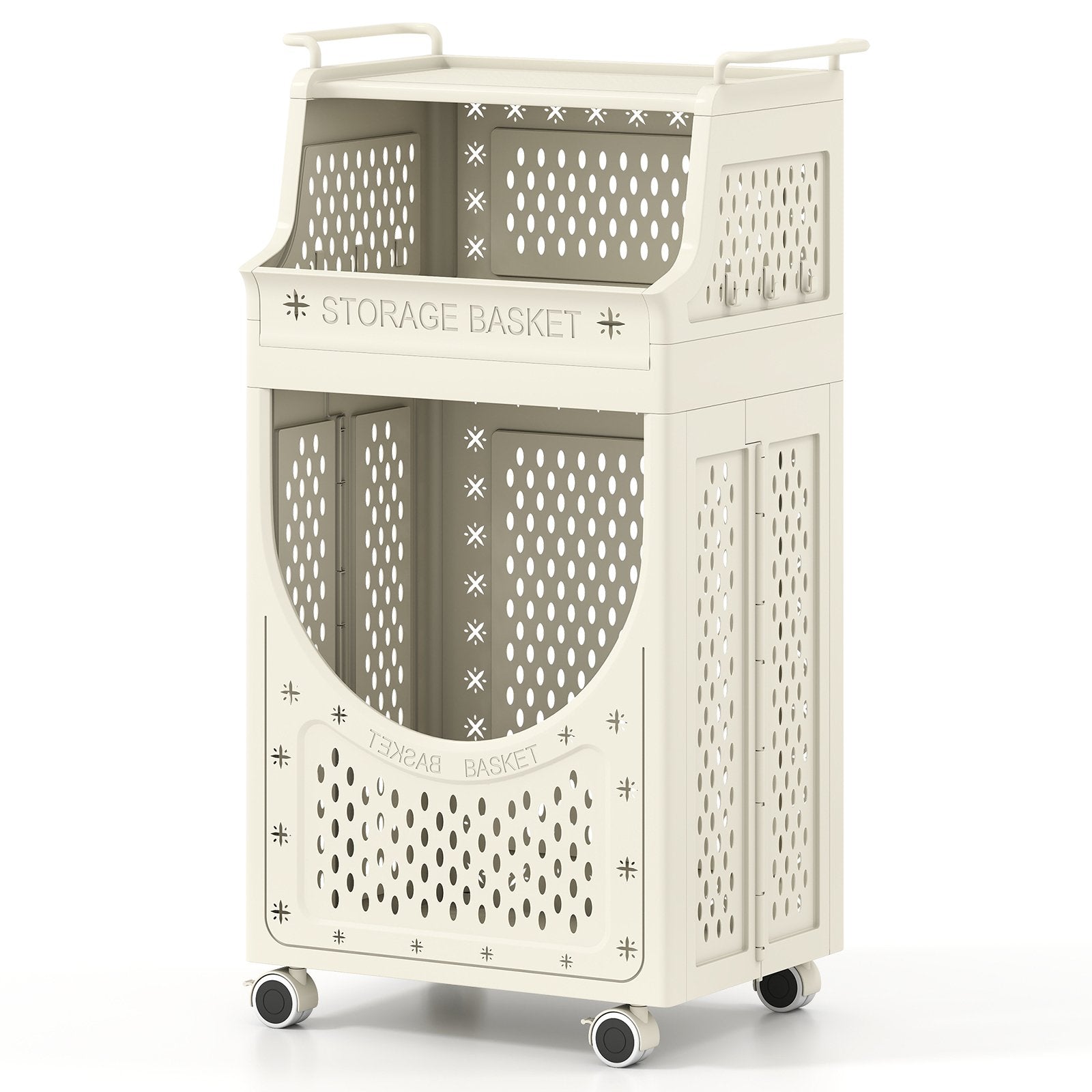 3-Tier Laundry Cart Folding Hamper with Lockable Wheels